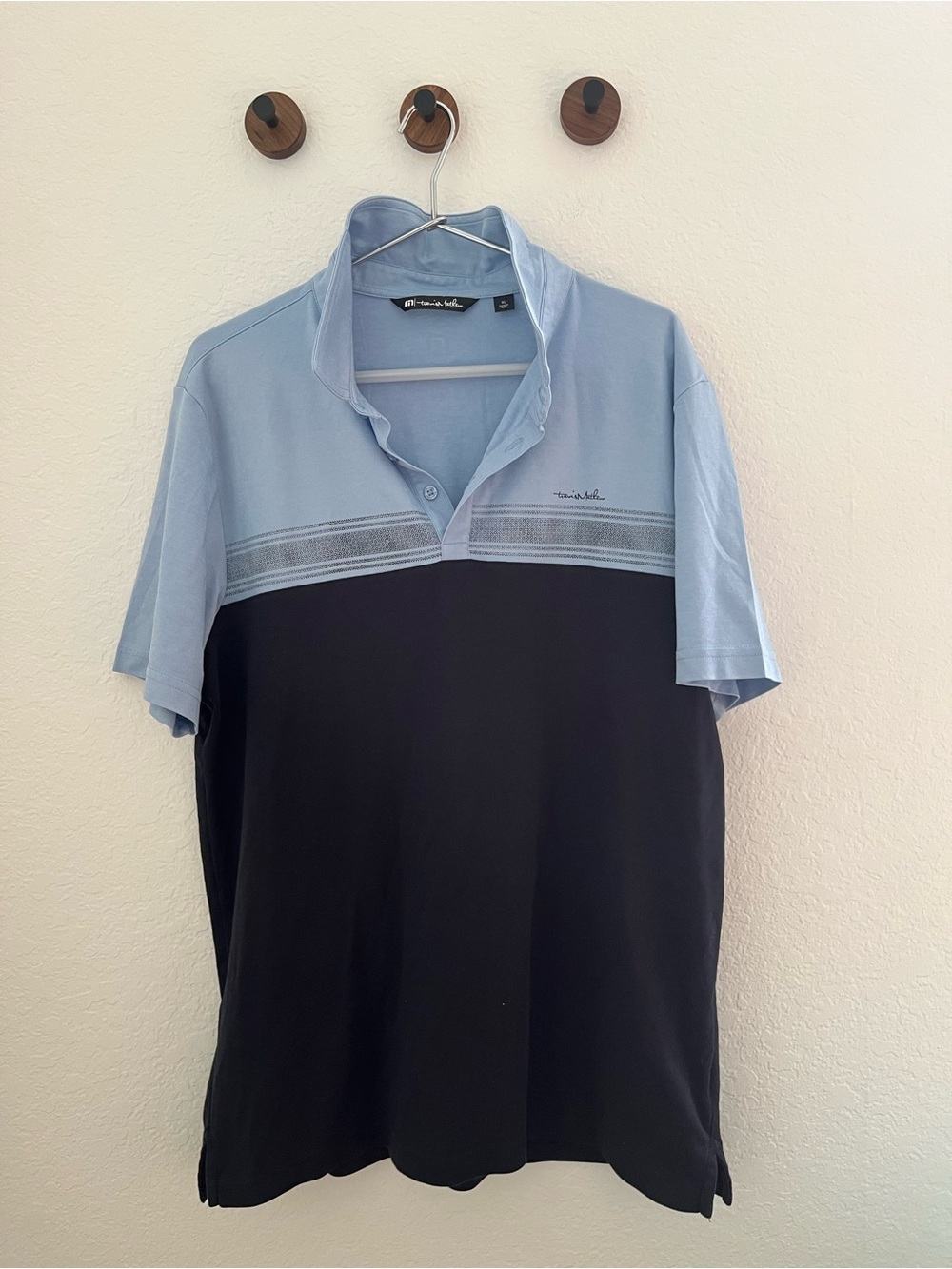 Travis Mathew Light Blue and Black Two-Tone Polo